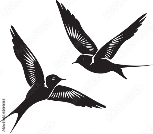 Silhouettes of birds swallow on white background 