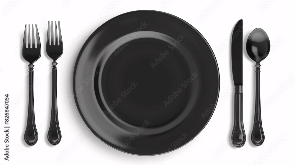 Empty plate, fork, knife, clipping path, cutlery isolated on white background Empty plate, fork, knife, clipping path, cutlery isolated on white background