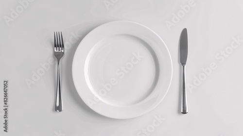 Empty plate  fork  knife  clipping path  cutlery isolated on white background