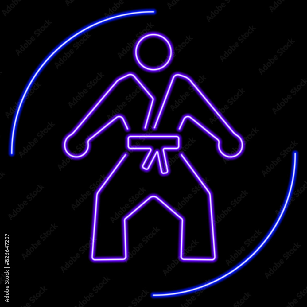 karate neon sign, modern glowing banner design, colorful modern design trend on black background. Vector illustration. karate neon sign, modern glowing banner design, colorful modern design trend on black background. Vector illustration.