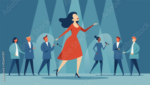 A soloist steps forward her voice soaring through the room as the rest of the choir provides a gentle harmonic backdrop.. Vector illustration