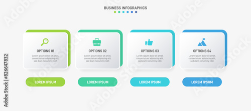 Horizontal progress bar featuring 4 arrow-shaped elements, symbolizing the four stages of business strategy and progression. Clean timeline infographic design template. Vector for presentation
