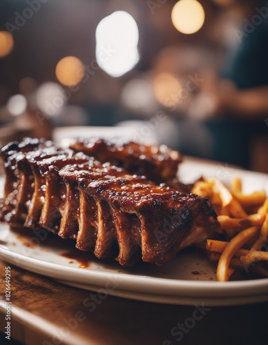 Barbecue ribs at the restaurant 