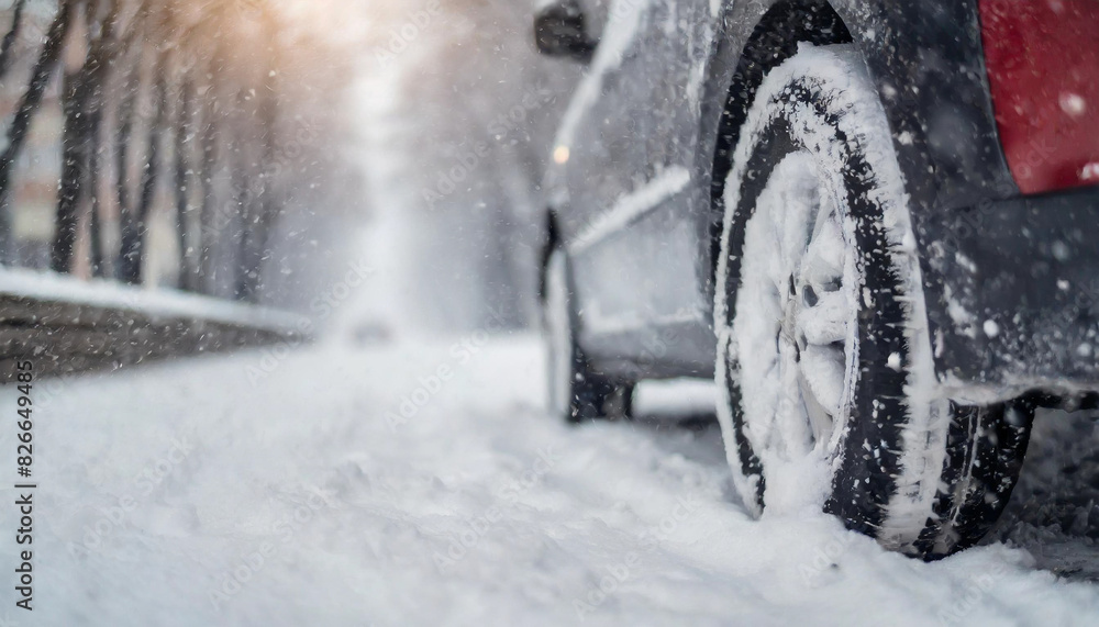 snow-covered road during blizzard, cars barely visible, backlit by street lamp snow-covered road during blizzard, cars barely visible, backlit by street lamp