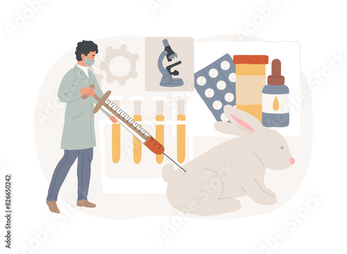Animal testing of medicines isolated concept vector illustration.