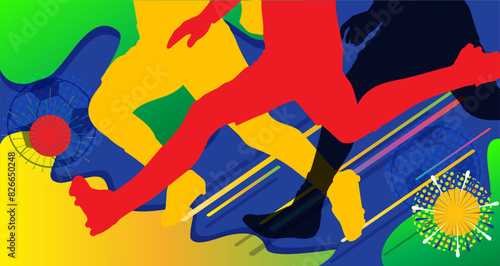 Abstract Congratulations Soccer European championship Summer background, soccer players silhouette activity leisure kids sports camp event football games running people travel holiday festival 2024