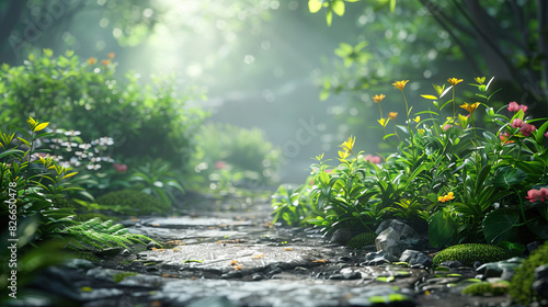 nature or forest empty mockup blur green leaf tropical forest plant background.beauty cosmetic healthy natural product placement pedestal display,spring or summer jungle paradise concept.