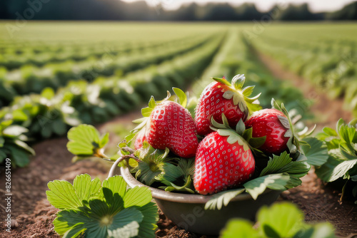 Wallpaper Mural Deliciosas y frescas frutillas coloradas en un campo de frutillas. cosecha Torontodigital.ca