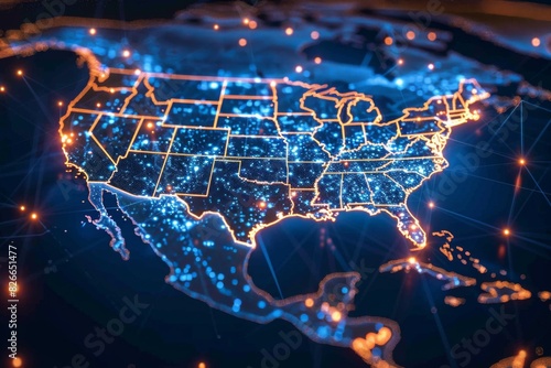 Digital map of america network connectivity created with generative ai