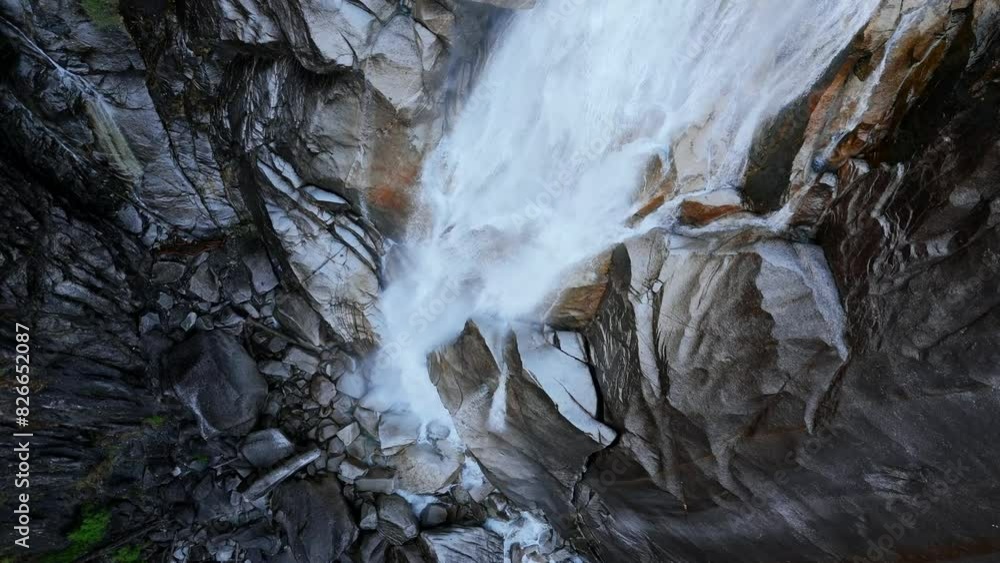 Aerial view of Shannon Falls. Water rushing down the canyon. Canada Aerial view of Shannon Falls. Water rushing down the canyon. Canada