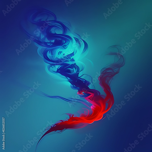 red smoke on a blue background mystic texture in neon colors