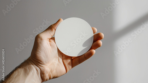 Round Sticker Mockup Stationery Card Mock up Print Circle Paper Hand holding round blank white sticker mock up 