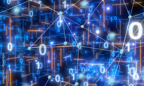 Neural network 3D illustration. Big data and cybersecurity