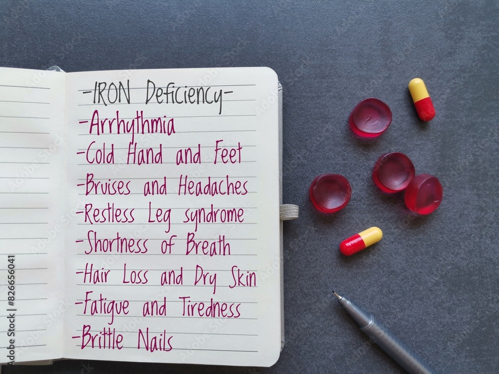 Symptoms and signs of iron deficiency. A list of the symptoms and signs