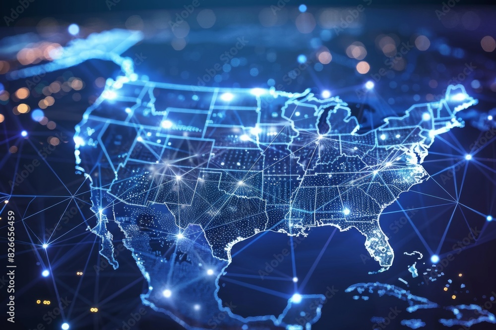 Obraz premium Digital map of america network connectivity created with generative ai