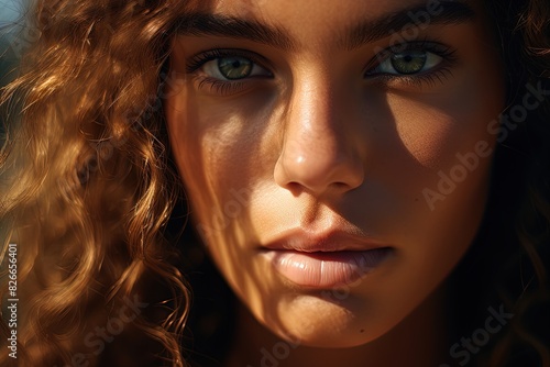 Woman with Curly Hair, Tan Skin Model, Sunlit Beauty © João Queirós