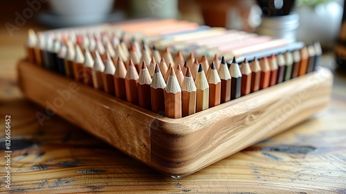 A minimalist pencil holder with a few high-quality pens and pencils, keeping writing instruments organized and easily accessible. photo