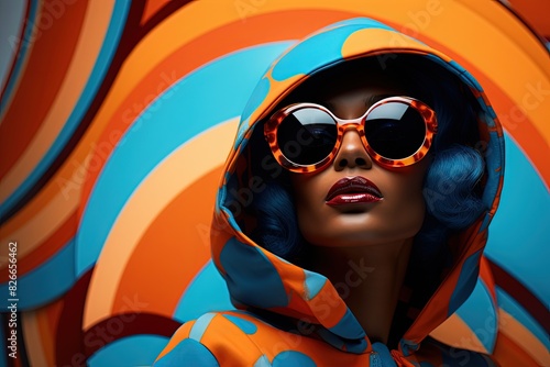 Woman with Blue Hair and Sunglasses, Retro Fashion