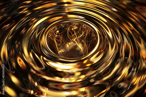 Elegant abstract ripples on a shiny gold liquid surface, perfect for luxurious designs