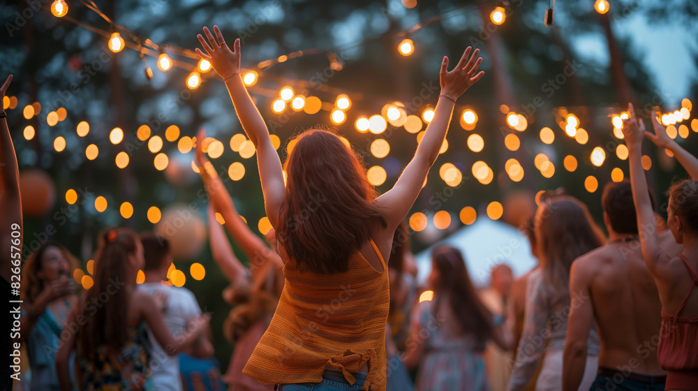 Fototapeta premium Joyful outdoor summer party with dancing