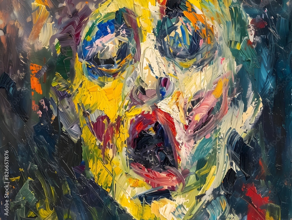 Fototapeta premium Impressionistic Portrait of a Figure Confronted with an Unsettling Truth Their Features Warped by a Maelstrom of Bewilderment and Inner Conflict