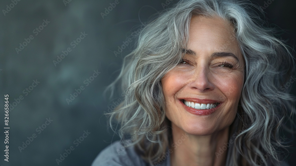 Portrait of gorgeous happy middle aged mature cheerful woman Ads of lifting anti wrinkle skin hair care spa. Copy space. Old senior businesswoman, 60s gray-haired lady executive business leader Portrait of gorgeous happy middle aged mature cheerful woman Ads of lifting anti wrinkle skin hair care spa. Copy space. Old senior businesswoman, 60s gray-haired lady executive business leader