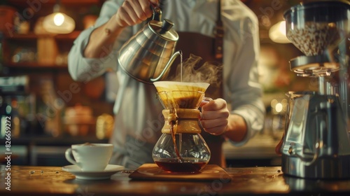 Barista Pouring Filtered Coffee photo