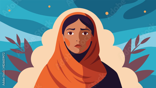 A refugee woman who has previously been unable to find the words to express her trauma and grief finds solace and healing through creating a series of. Vector illustration