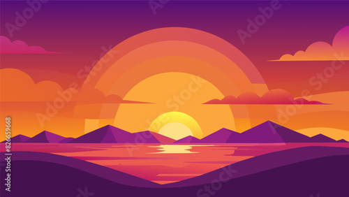 A vibrant sunset scene in warm shades of orange and purple representing the beauty and hope found in the process of healing.. Vector illustration