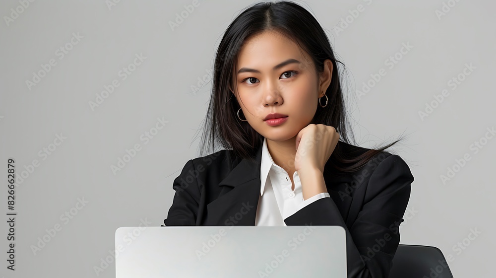 Businesswoman in suit working on laptop Businesswoman in suit working on laptop