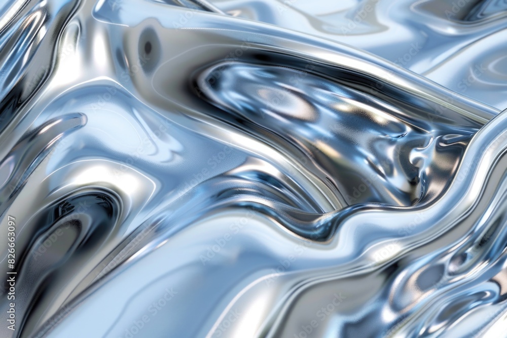 A shiny silver fabric with a wave pattern. The fabric is reflective and has a metallic sheen A shiny silver fabric with a wave pattern. The fabric is reflective and has a metallic sheen