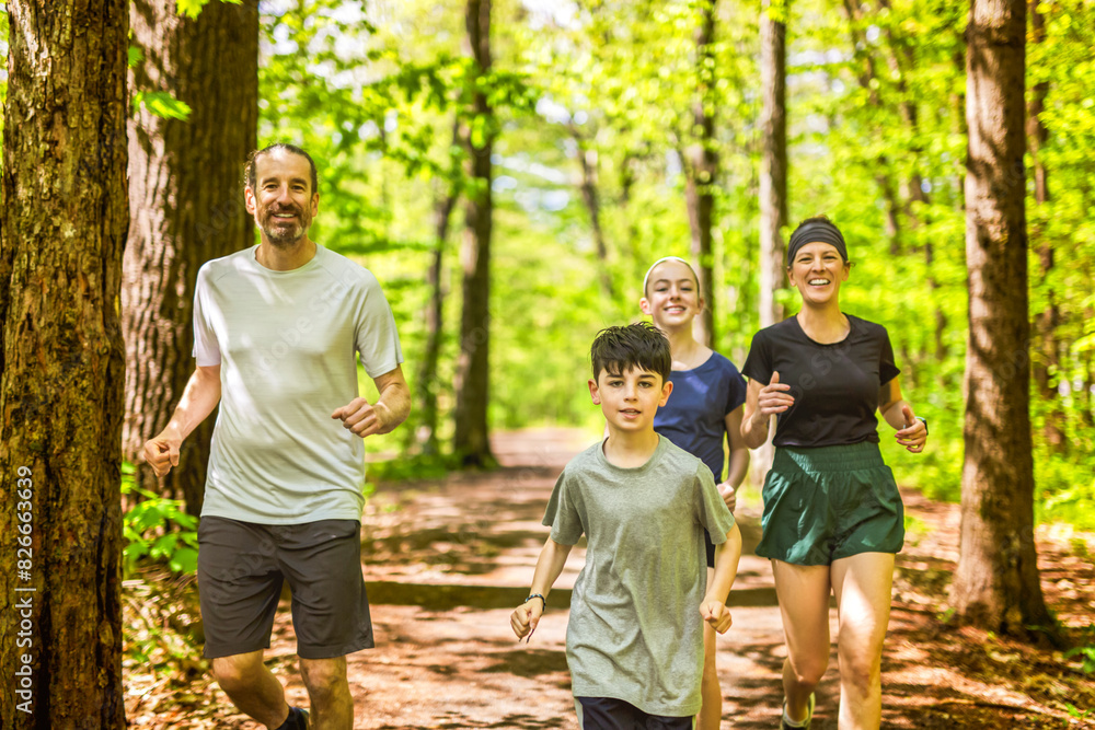 A Family exercising and jogging together at an outdoor park having great fun A Family exercising and jogging together at an outdoor park having great fun