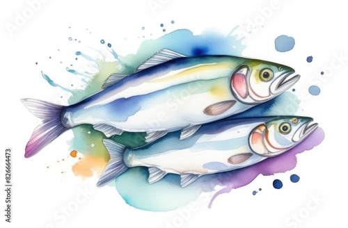 herring fish on a white background. watercolor illustration.