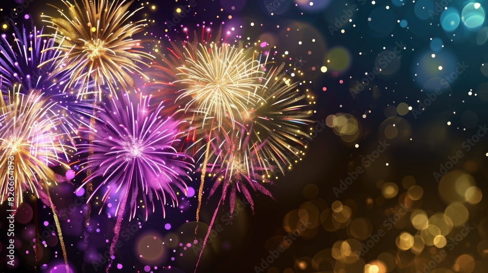 Fototapeta premium A fireworks display with a dark background and bright colors