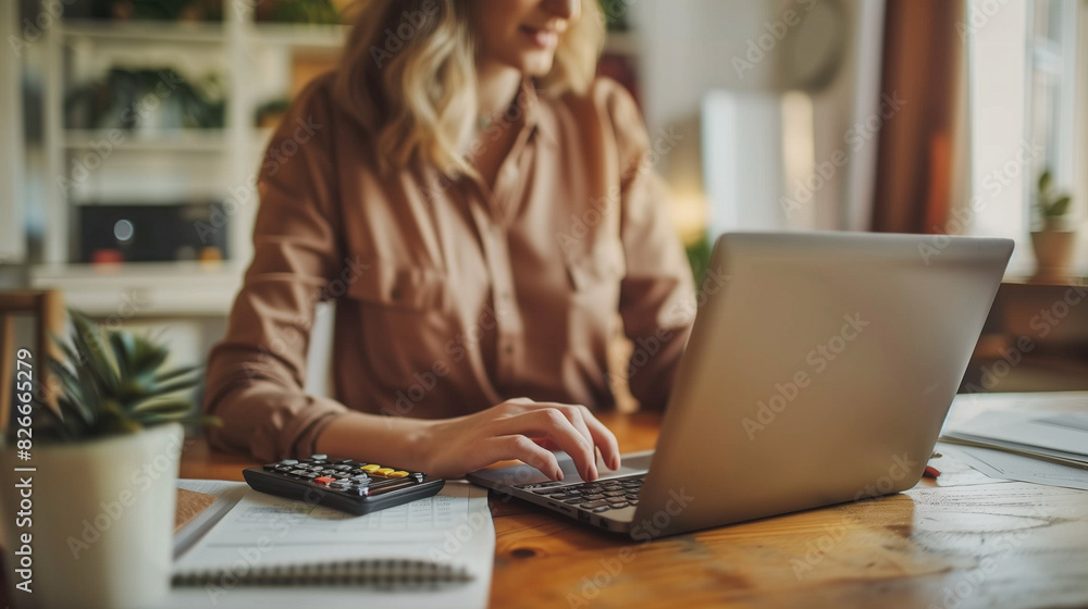 Efficient Home Office Accountant in Cozy Workspace Efficient Home Office Accountant in Cozy Workspace