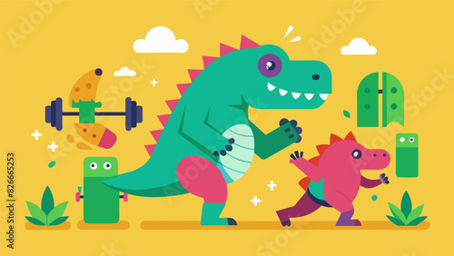 Roar and stomp your way through a dinosaurinspired HIIT workout with a playful TRex and his prehistoric pals.. Vector illustration