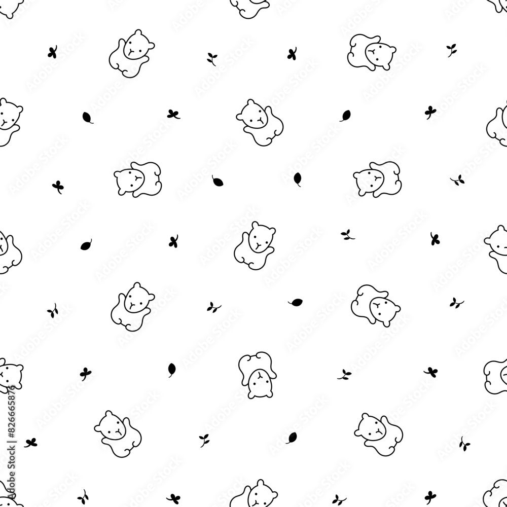 Kawaii happy capybara. Seamless pattern. Coloring Page. Cute cartoon funny animals character. Hand drawn style. Vector drawing. Design ornaments. Kawaii happy capybara. Seamless pattern. Coloring Page. Cute cartoon funny animals character. Hand drawn style. Vector drawing. Design ornaments.
