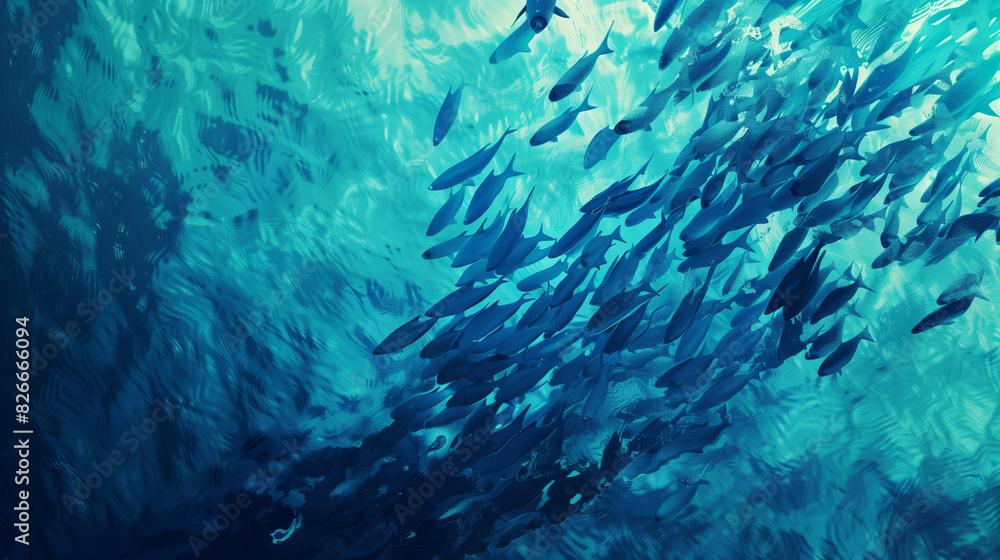 School of fish swimming in deep blue underwater. School of fish swimming in deep blue underwater.