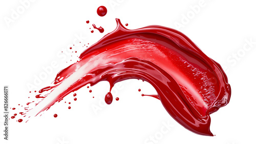 Spilled nail polish, red lacquer splash, cosmetic product isolated on white, top view, clipping path