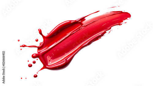 Spilled nail polish, red lacquer splash, cosmetic product isolated on white, top view, clipping path