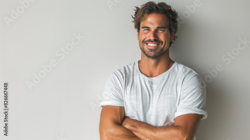 Confident Smiling Man with Crossed Arms on White Background