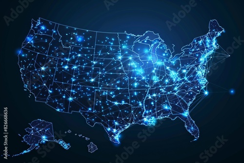 Digital map of america network connectivity created with generative ai