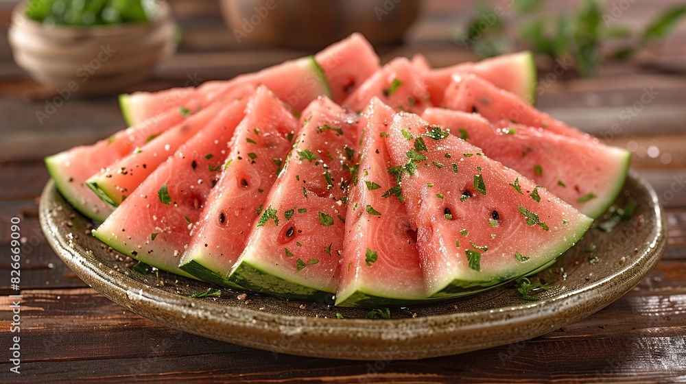 Juicy slices of watermelon. Red watermelon, fresh fruit. Created with Generative AI Juicy slices of watermelon. Red watermelon, fresh fruit. Created with Generative AI