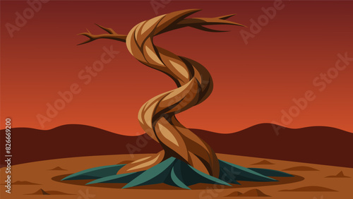 A twisted tree trunk sculpture symbolizing the buried roots of deepseated anger.. Vector illustration