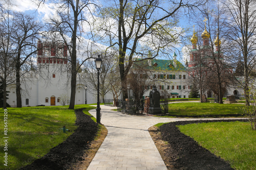 Novodevichy convent in spring. Moscow. Russia. April, 16, 2024.