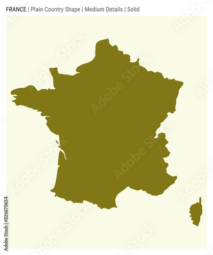 France plain country map. Medium Details. Solid style. Shape of France. Vector illustration.