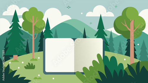 A tranquil forest serves as the backdrop for a simple yet beautiful journal spread with natureinspired drawings and poetic musings.. Vector illustration
