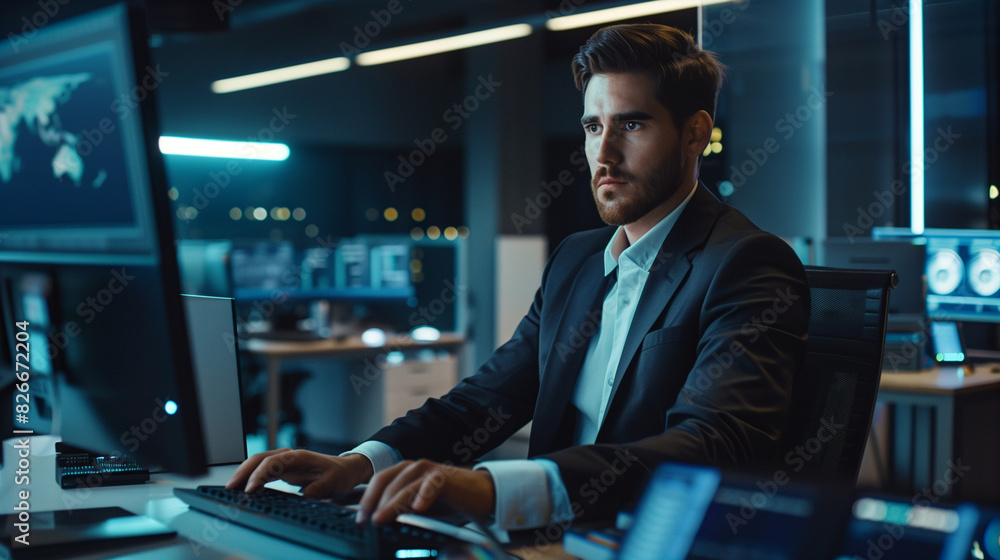 Fototapeta premium Innovative Business Strategy: Modern Tech Office with Peaceful Ambiance