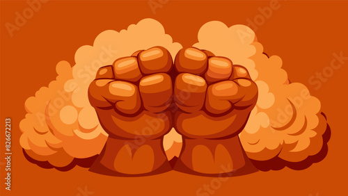 A pair of clenched fists emerging from a mass of sculpted clay representing the intense and pent up frustration of anger.. Vector illustration