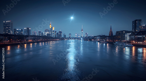 Cityscape of Frankfurt am Main with Modern Architecture and the River Main
